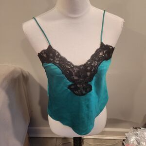 Vintage Victoria's Secret  Green Cami Top Lingerie Lace Sz Small